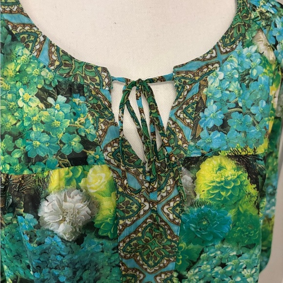 Figueroa & Flower green floral and plant patterned flowy sheer blouse size M - Picture 7 of 13